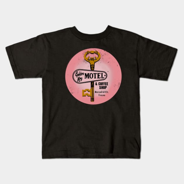 Retro Vintage Golden Key Motel Fresno California Kids T-Shirt by StudioPM71